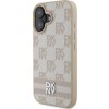 DKNY PU Leather Checkered Pattern and Stripe Zadný Kryt pre iPhone 16 Pink