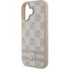 DKNY PU Leather Checkered Pattern and Stripe Zadní Kryt pro iPhone 16 Pink