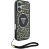 Guess IML Leopard Triangle Logo Strap MagSafe Zadný Kryt pre iPhone 16 Brown