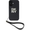 DKNY PU Leather Stack Logo Wrist Strap Zadní Kryt pro iPhone 16 Black