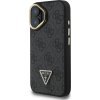 Guess PU 4G Strass Triangle Logo Stand Camera Frame MagSafe Zadný Kryt pre iPhone 16 Black