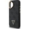Guess PU 4G Strass Triangle Logo Stand Camera Frame MagSafe Zadní Kryt pro iPhone 16 Black