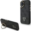 Guess PU 4G Strass Triangle Logo Stand Camera Frame MagSafe Zadní Kryt pro iPhone 16 Black