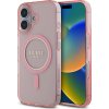 Guess IML Glitter Ring MagSafe Zadní Kryt pro iPhone 16 Pink