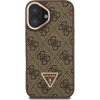 Guess PU 4G Strass Triangle Logo Stand Camera Frame MagSafe Zadní Kryt pro iPhone 16 Brown