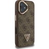 Guess PU 4G Strass Triangle Logo Stand Camera Frame MagSafe Zadní Kryt pro iPhone 16 Brown