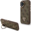 Guess PU 4G Strass Triangle Logo Stand Camera Frame MagSafe Zadný Kryt pre iPhone 16 Brown