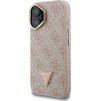 Guess PU 4G Strass Triangle Logo Stand Camera Frame MagSafe Zadný Kryt pre iPhone 16 Pink