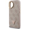 Guess PU 4G Strass Triangle Logo Stand Camera Frame MagSafe Zadní Kryt pro iPhone 16 Pink