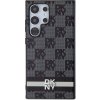 DKNY PU Leather Checkered Pattern and Stripe Zadný Kryt pre Samsung Galaxy S24 Ultra Black