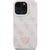 Guess PU 4G Strass Triangle Metal Logo Zadný Kryt pre iPhone 16 Pro Pink