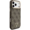Guess PU Leather 4G Strass Triangle Logo Gold Frame MagSafe Zadný Kryt pre iPhone 17 Pro Max Brown