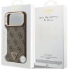 Guess PU Leather 4G Strass Triangle Logo Gold Frame MagSafe Zadný Kryt pre iPhone 17 Pro Max Brown