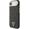 Guess PU Leather 4G Strass Triangle Logo Gold Frame MagSafe Zadní Kryt pro iPhone Air Black