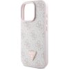 Guess PU 4G Strass Triangle Metal Logo Zadní Kryt pro iPhone 16 Pro Max Pink