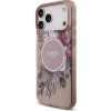 Guess IML Flowers Strap MagSafe Zadný Kryt pre iPhone 17 Pro Max Pink