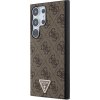 Guess PU Grip Stand 4G Strass Triangle Metal Logo Zadní Kryt pro Samsung Galaxy S24 Ultra  Brown