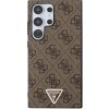 Guess PU Grip Stand 4G Strass Triangle Metal Logo Zadní Kryt pro Samsung Galaxy S24 Ultra  Brown