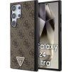 Guess PU Grip Stand 4G Strass Triangle Metal Logo Zadní Kryt pro Samsung Galaxy S24 Ultra  Brown