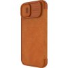 Nillkin Qin Leather Pro Case iPhone 14 Plus kryt fotoaparátu, flipové pouzdro, hnědé