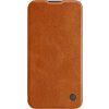 Nillkin Qin Leather Pro Case iPhone 14 Plus kryt fotoaparátu, flipové pouzdro, hnědé