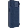 Nillkin Qin Leather Pro Case iPhone 14 Plus kryt fotoaparátu, flipové pouzdro, modré