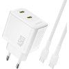 Dudao A28PCEU PD 45W GaN 2xUSB-C nástenná nabíjačka s USB-C káblom - biela