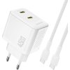 Dudao A28PCEU PD 45W GaN 2xUSB-C síťová nabíječka s USB-C kabelem - bílá