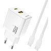 Dudao A27MaxCEU PD QC 35W USB-A USB-C nástenná nabíjačka s káblom USB-C - biela