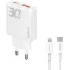 GaN Dudao A30EUL 30W USB-A / USB-C nabíječka do zásuvky + USB-C - Lightning kabel - bílá