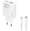 GaN Dudao A30EUL 30W USB-A / USB-C sieťová nabíjačka + USB-C - Lightning kábel - Biela