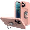 Silikónové puzdro Ring Case s úchytom na prsty a stojanom pre iPhone 12 Pro ružové
