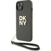 DKNY PU Leather Stack Logo Wrist Strap Zadní Kryt pro iPhone 15 Brown