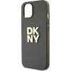 DKNY PU Leather Stack Logo Wrist Strap Zadní Kryt pro iPhone 15 Brown