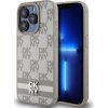 DKNY PU Leather Checkered Pattern and Stripe Zadný Kryt pre iPhone 13 Pro Max Béžový
