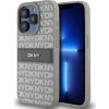 DKNY PU Leather Repeat Pattern Tonal Stripe Zadní Kryt pro iPhone 14 Pro Max Beige