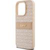 DKNY PU Leather Repeat Pattern Tonal Stripe Zadný Kryt pre iPhone 14 Pro Max Ružový