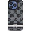 DKNY PU Leather Checkered Pattern and Stripe Zadný Kryt pre iPhone 14 Pro Max Black