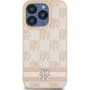 DKNY PU Leather Checkered Pattern and Stripe Zadní Kryt pro iPhone 14 Pro Max Pink
