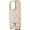 DKNY PU Leather Checkered Pattern and Stripe Zadní Kryt pro iPhone 14 Pro Max Pink