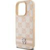 DKNY PU Leather Checkered Pattern and Stripe Zadný Kryt pre iPhone 14 Pro Max Pink