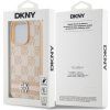 DKNY PU Leather Checkered Pattern and Stripe Zadný Kryt pre iPhone 14 Pro Max Pink