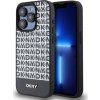 DKNY PU Kožený Zadný Kryt Repeat Pattern Bottom Stripe MagSafe pre iPhone 14 Pro Max Čierny