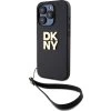 DKNY PU Leather Stack Logo Wrist Strap Zadní Kryt pro iPhone 14 Pro Max Black