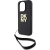 DKNY PU Leather Stack Logo Wrist Strap Zadní Kryt pro iPhone 14 Pro Max Black