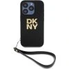 DKNY PU Leather Stack Logo Wrist Strap Zadní Kryt pro iPhone 14 Pro Max Black