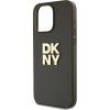 DKNY PU Leather Stack Logo Wrist Strap Zadný Kryt pre iPhone 14 Pro Max Brown