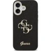 Guess PU Fixed Glitter 4G Metal Frame Zadní Kryt pro iPhone 17 Black