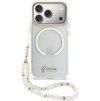 Guess IML Glitter Script Strap MagSafe Zadný Kryt pre iPhone 17 Pro Max Transparent