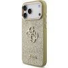 Guess PU Fixed Glitter 4G Metal Frame Zadní Kryt pro iPhone 17 Pro Max Gold
